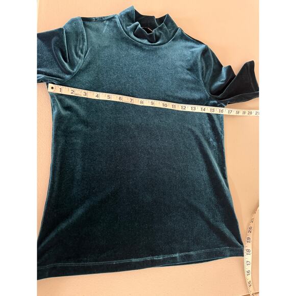 Banana Republic Teal Blue Green Velvet Mock Neck Half Sleeve Blouse Top Small - Picture 5 of 6